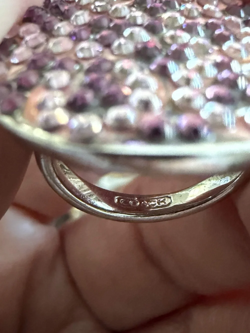 COACH • Purple Lavender Crystal Rhinestone Signature Logo Statement Ring